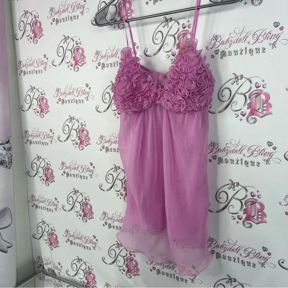 La senza babydoll mini dress top tank ruffles Pink Floral Sheer Babydoll Dress - Picture 6 of 10